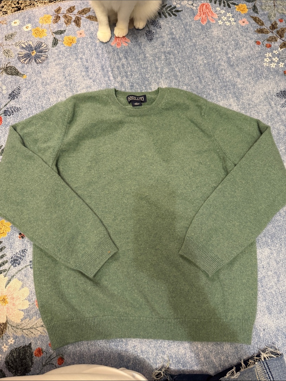 Lands End Women’s M 100% Cashmere Sweater Crew Neck Muted Green Long Sleeve